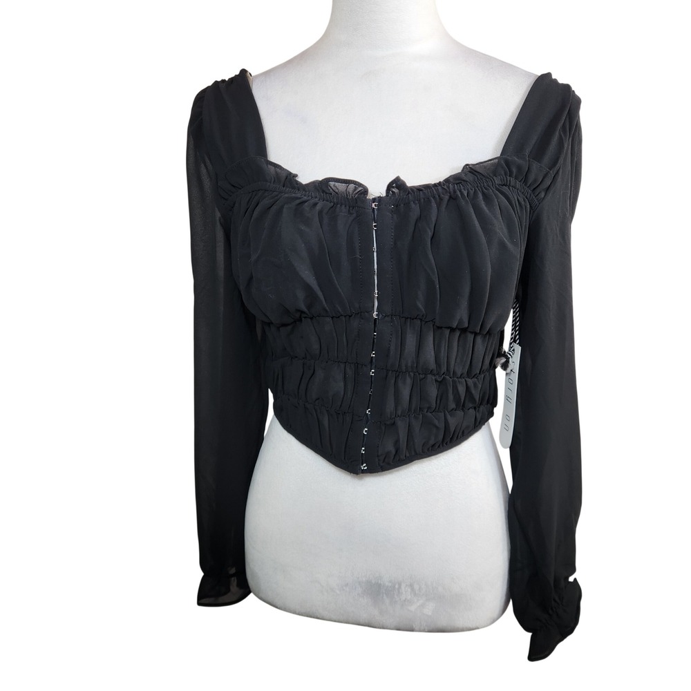 NEW Story On Whimsigoth Festival‎ Black Chiffon Corset Crop Top Womens Small NWT